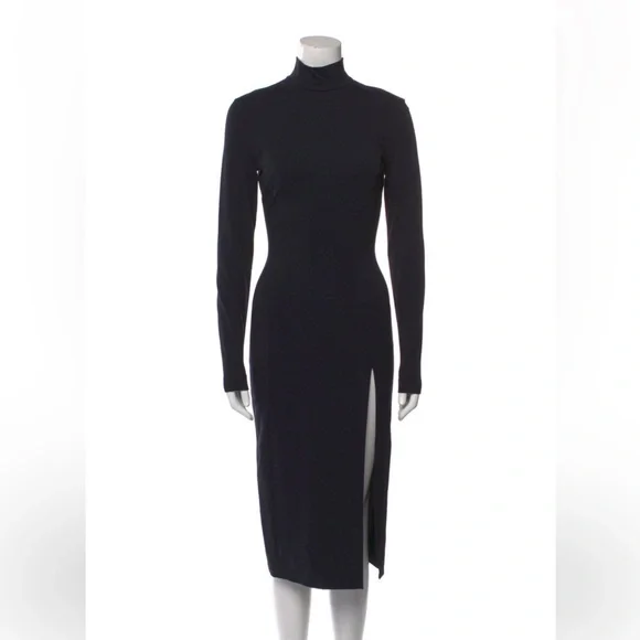 Stunning Amina Muaddi x Wilford Sexy Long Sleeve Black Midi Dress with Side Slit - Picture 1 of 3